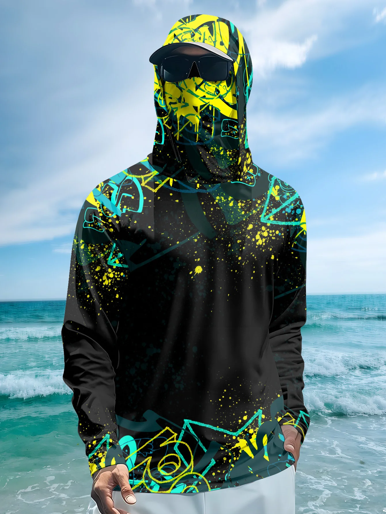 Fishing Mask Sun Protection - Camisola de pesca com capuz e