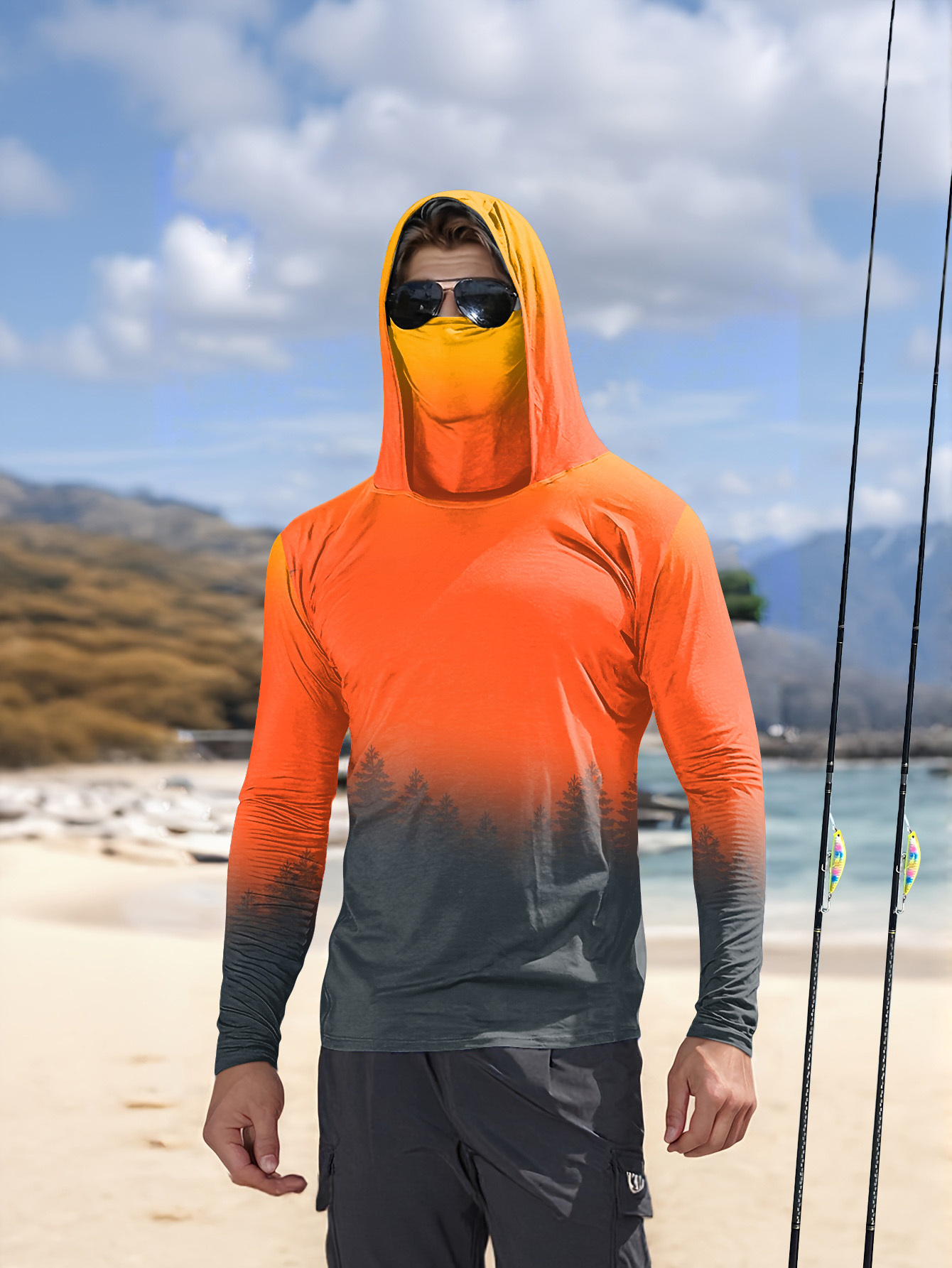 Fishing Hoodie - Camiseta Masculina com Capuz e Máscara