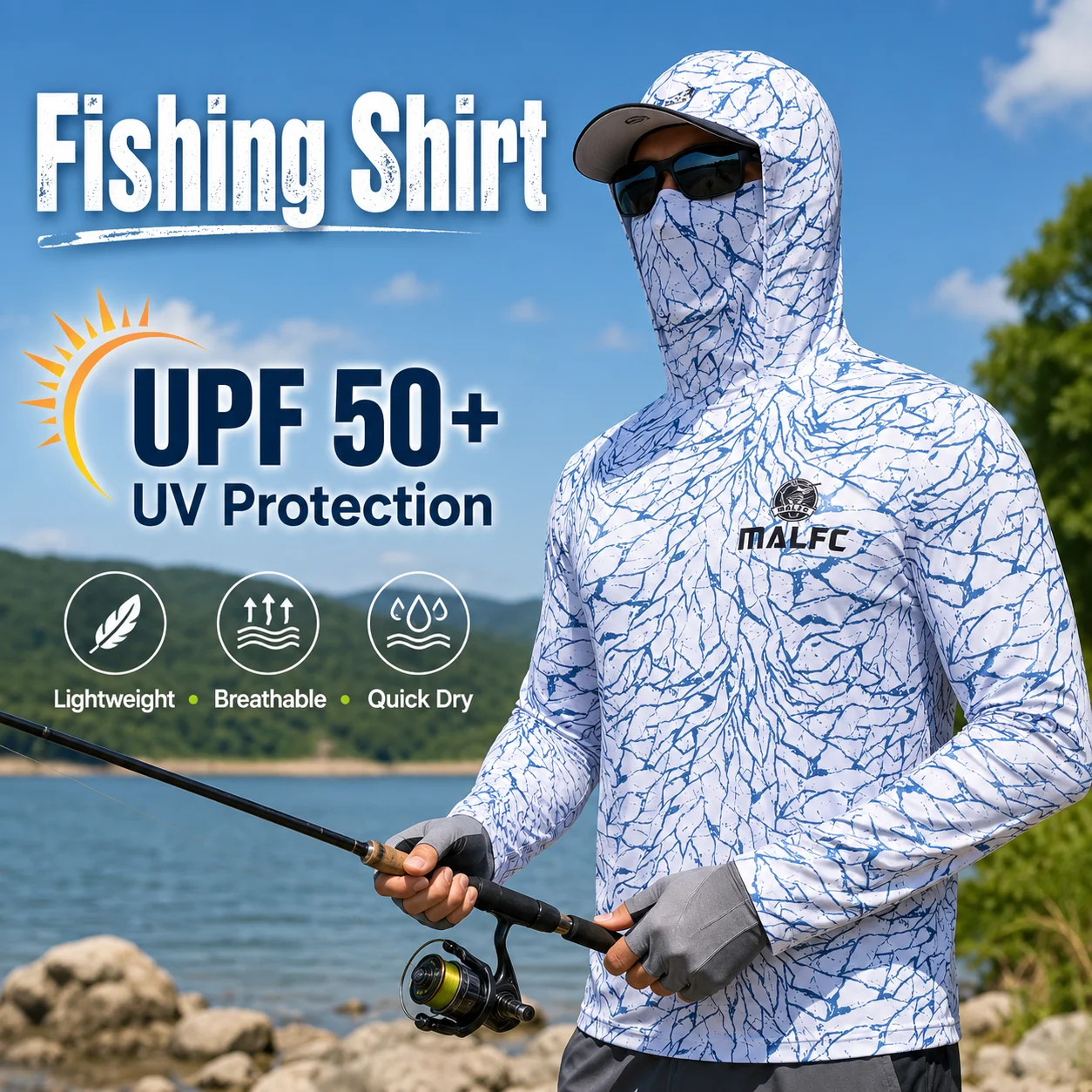 Camisa de pesca de manga compr - Fishing Mask Sun Protection avaliação e preço