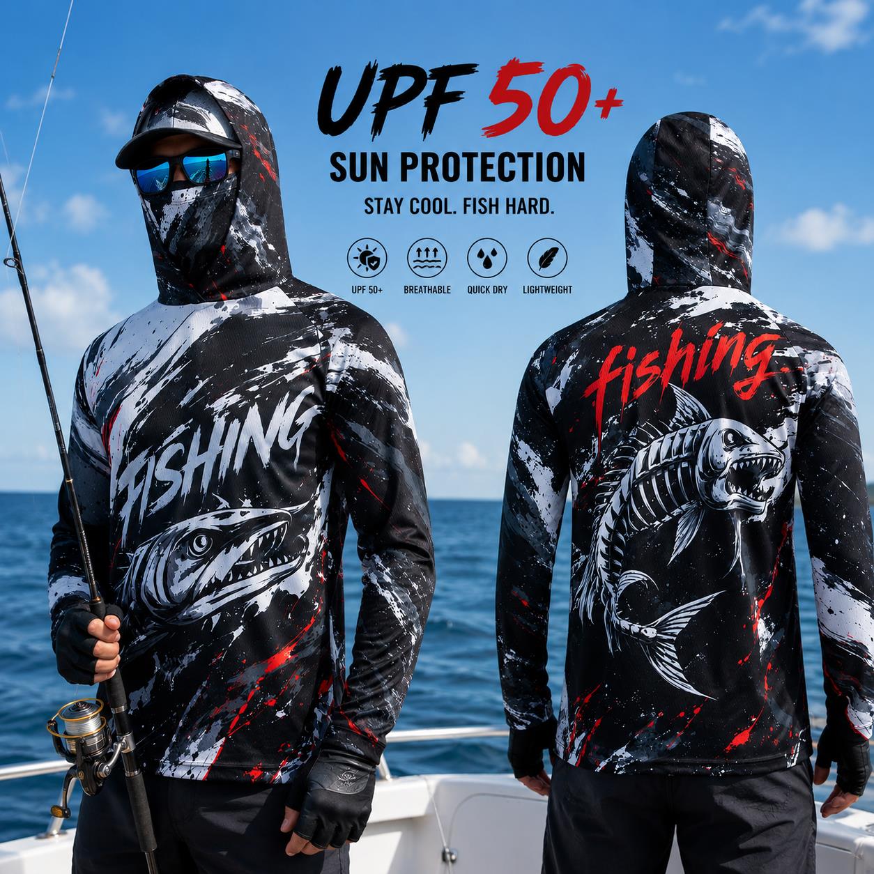 Camiseta de Pesca Masculina de - Fishing Hoodie avaliação e preço