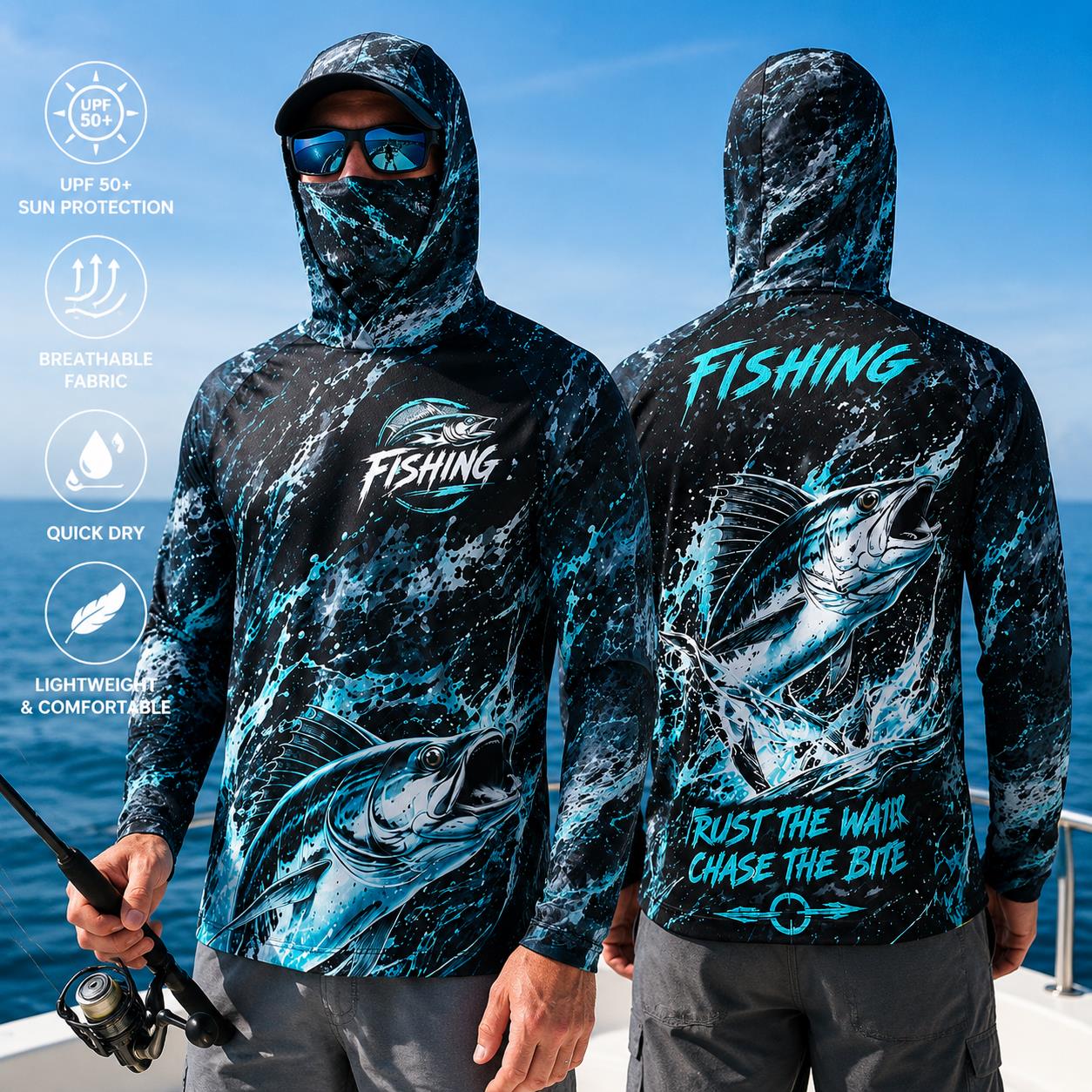 Camiseta de Pesca Masculina de - Fishing Hoodie avaliação e preço