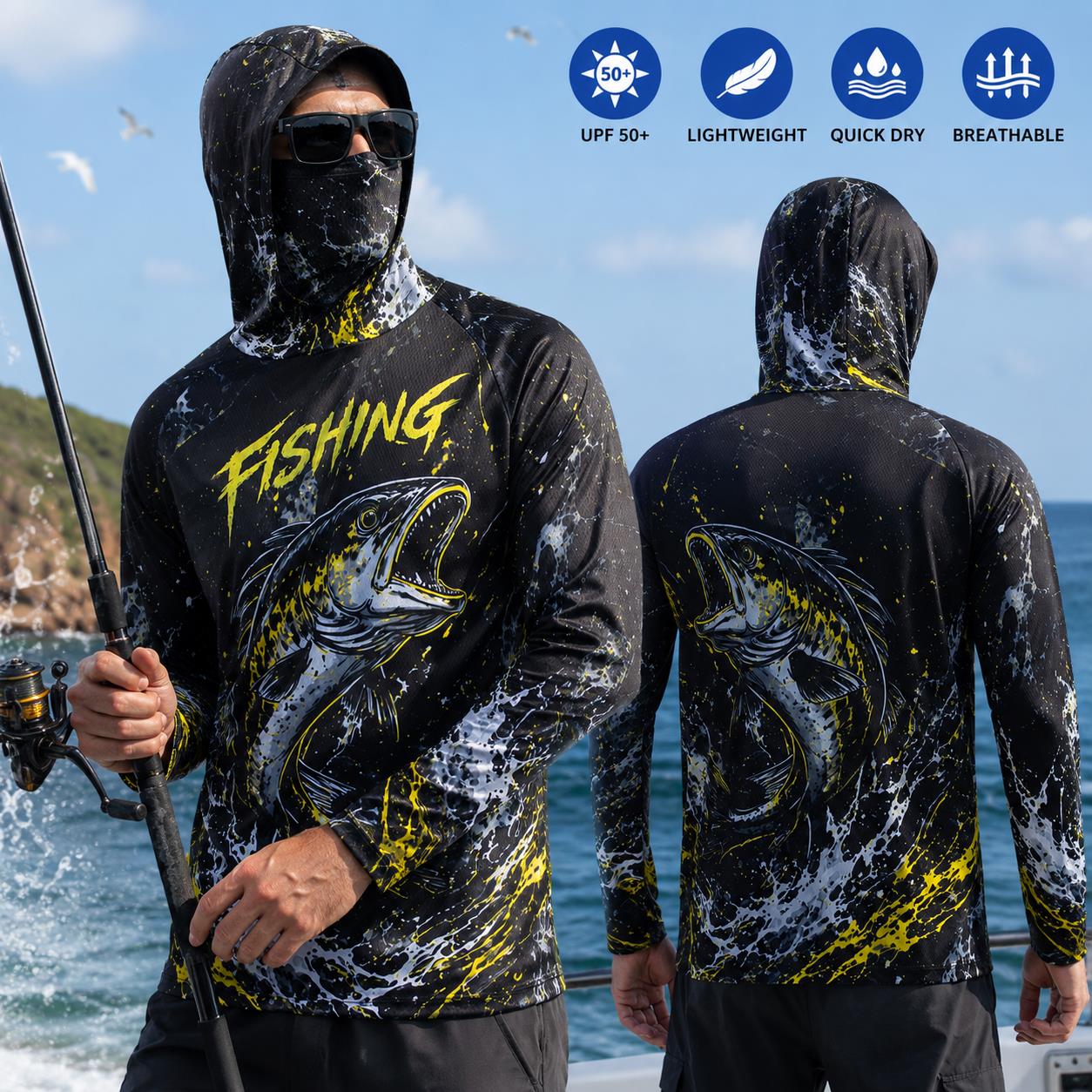 Camiseta de Pesca Masculina de - Fishing Hoodie avaliação e preço